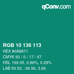 カラーコード: RGB 10 136 113 | qconv.com