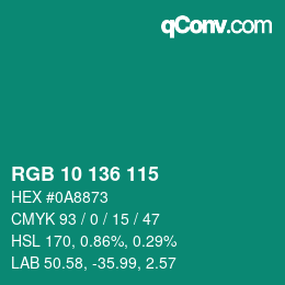 Color code: RGB 10 136 115 | qconv.com