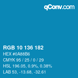 Color code: RGB 10 136 182 | qconv.com