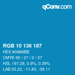 Color code: RGB 10 136 187 | qconv.com