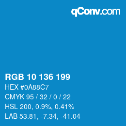 カラーコード: RGB 10 136 199 | qconv.com