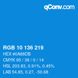 Color code: RGB 10 136 219 | qconv.com