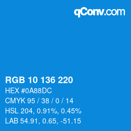 Color code: RGB 10 136 220 | qconv.com