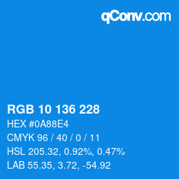 Color code: RGB 10 136 228 | qconv.com