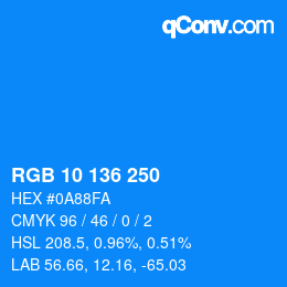 Color code: RGB 10 136 250 | qconv.com