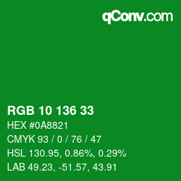 Color code: RGB 10 136 33 | qconv.com