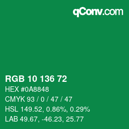 Color code: RGB 10 136 72 | qconv.com