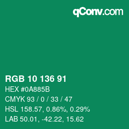 Color code: RGB 10 136 91 | qconv.com