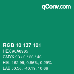 Color code: RGB 10 137 101 | qconv.com