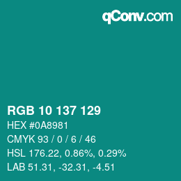カラーコード: RGB 10 137 129 | qconv.com
