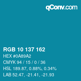 カラーコード: RGB 10 137 162 | qconv.com