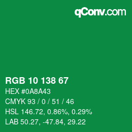 Color code: RGB 10 138 67 | qconv.com