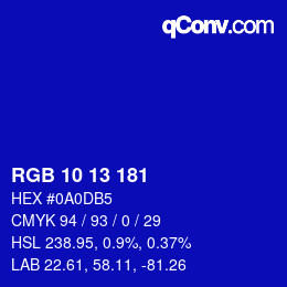 Color code: RGB 10 13 181 | qconv.com