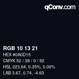 颜色代码: RGB 10 13 21 | qconv.com