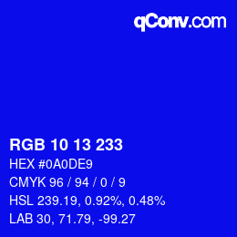 Color code: RGB 10 13 233 | qconv.com