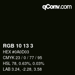 カラーコード: RGB 10 13 3 | qconv.com