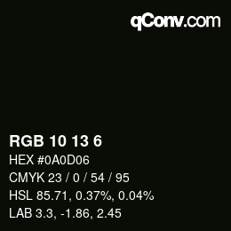 カラーコード: RGB 10 13 6 | qconv.com
