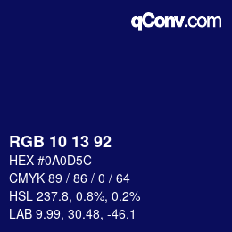 颜色代码: RGB 10 13 92 | qconv.com