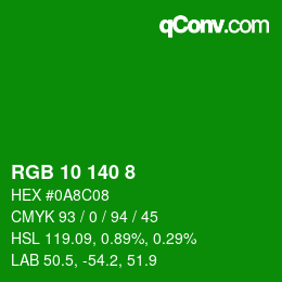 Color code: RGB 10 140 8 | qconv.com