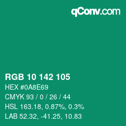 カラーコード: RGB 10 142 105 | qconv.com
