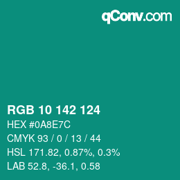 カラーコード: RGB 10 142 124 | qconv.com