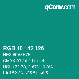 カラーコード: RGB 10 142 126 | qconv.com