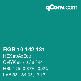 Color code: RGB 10 142 131 | qconv.com