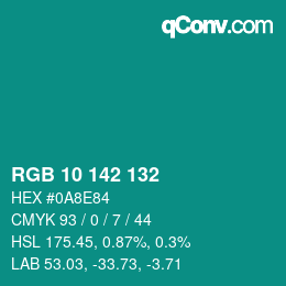 Color code: RGB 10 142 132 | qconv.com