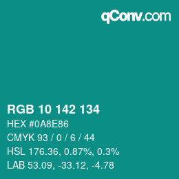Color code: RGB 10 142 134 | qconv.com