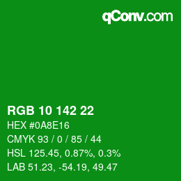 Color code: RGB 10 142 22 | qconv.com