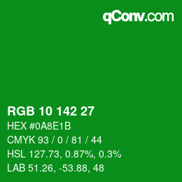カラーコード: RGB 10 142 27 | qconv.com