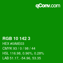 カラーコード: RGB 10 142 3 | qconv.com