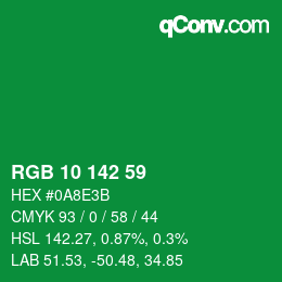 カラーコード: RGB 10 142 59 | qconv.com