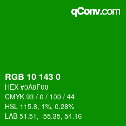 カラーコード: RGB 10 143 0 | qconv.com