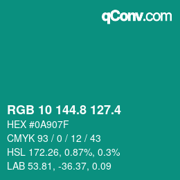 カラーコード: RGB 10 144.8 127.4 | qconv.com