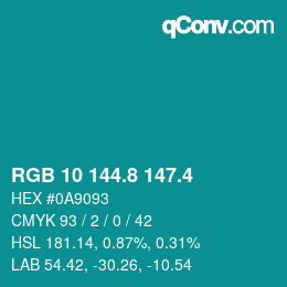 カラーコード: RGB 10 144.8 147.4 | qconv.com