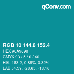 カラーコード: RGB 10 144.8 152.4 | qconv.com