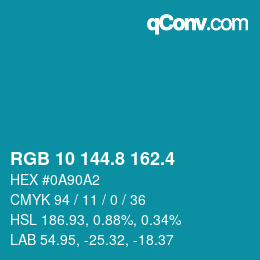 カラーコード: RGB 10 144.8 162.4 | qconv.com