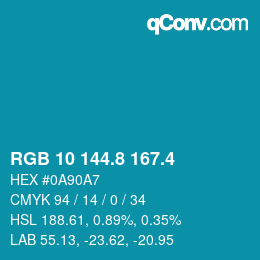 カラーコード: RGB 10 144.8 167.4 | qconv.com
