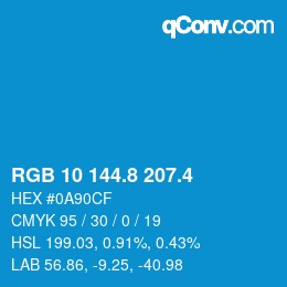 カラーコード: RGB 10 144.8 207.4 | qconv.com