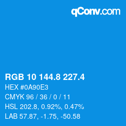 カラーコード: RGB 10 144.8 227.4 | qconv.com