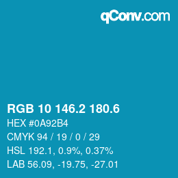 カラーコード: RGB 10 146.2 180.6 | qconv.com
