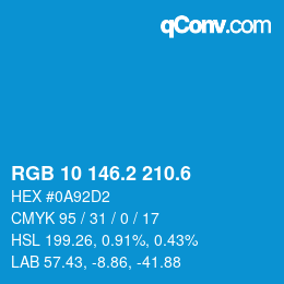 カラーコード: RGB 10 146.2 210.6 | qconv.com