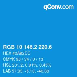 カラーコード: RGB 10 146.2 220.6 | qconv.com
