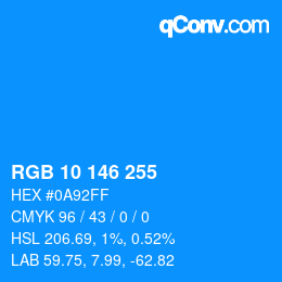 Color code: RGB 10 146 255 | qconv.com