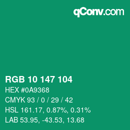 Color code: RGB 10 147 104 | qconv.com