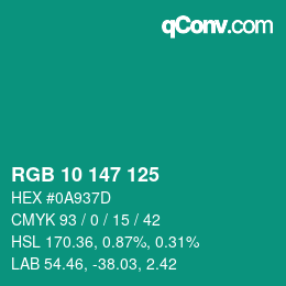Color code: RGB 10 147 125 | qconv.com