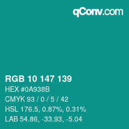 Color code: RGB 10 147 139 | qconv.com