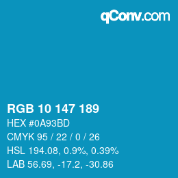 颜色代码: RGB 10 147 189 | qconv.com
