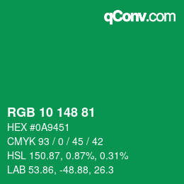 Color code: RGB 10 148 81 | qconv.com